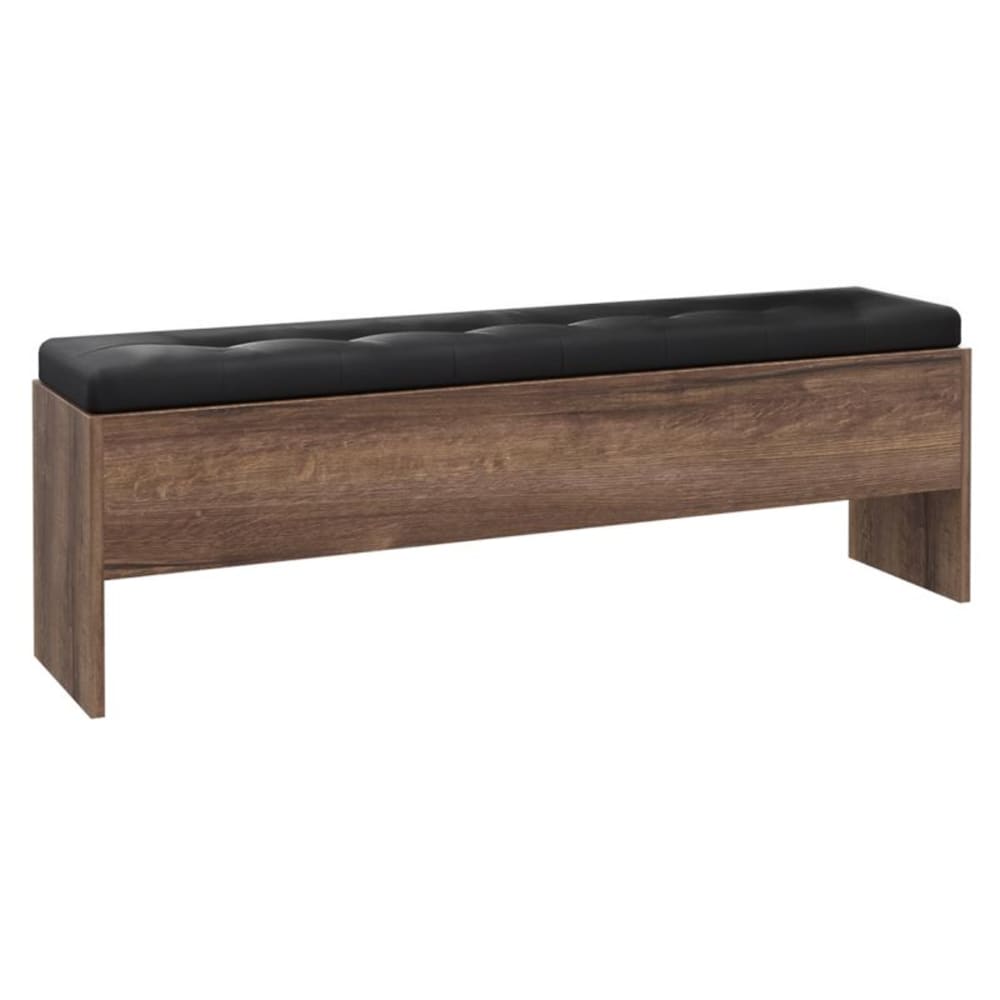 Meubletmoi Banc coffre 165 cm décor chêne foncé assise capitonnée noir Marron Panneau De Particules - 165x56x37cm