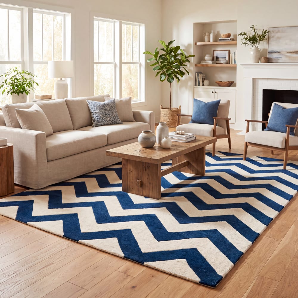 Alfombra contemporáneo de lana azul/blanco, 122 x 183 cm - Maisons du Monde