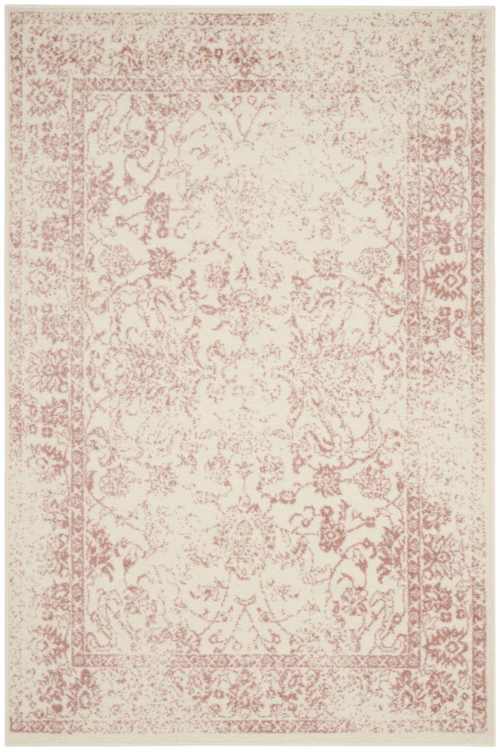 Tapis vintage patiné en polypropylène blanc/rose, 122 x 183 cm