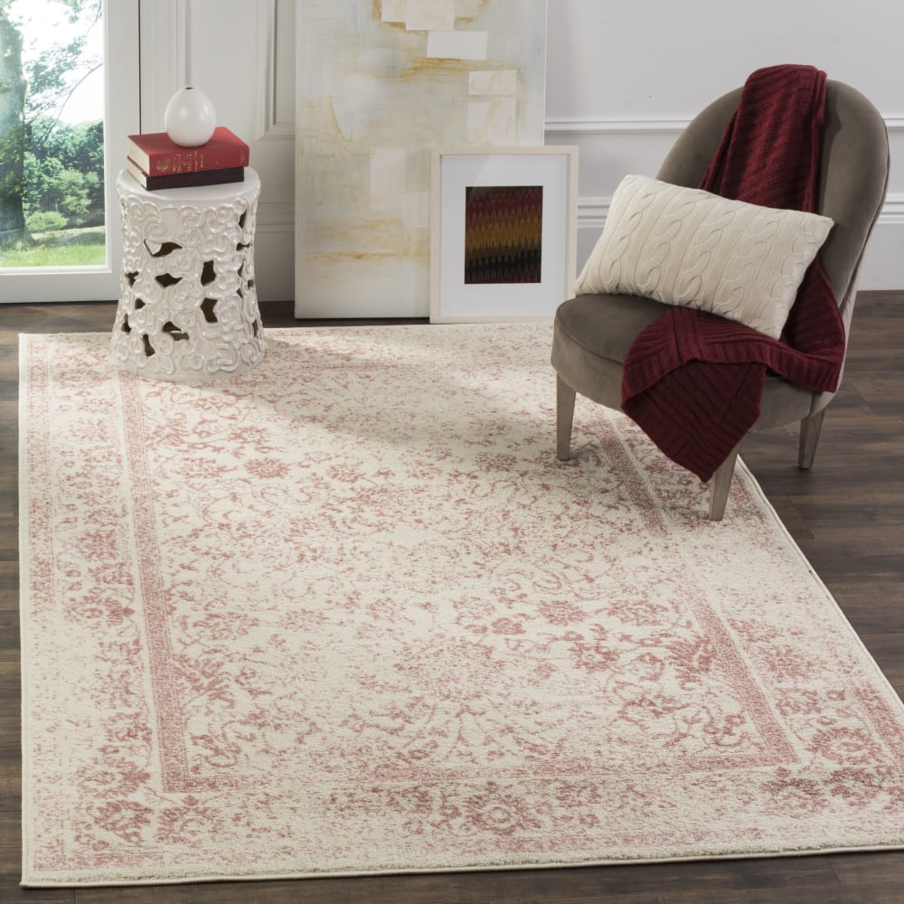 Tapis vintage patiné en polypropylène blanc/rose, 122 x 183 cm — vue 3