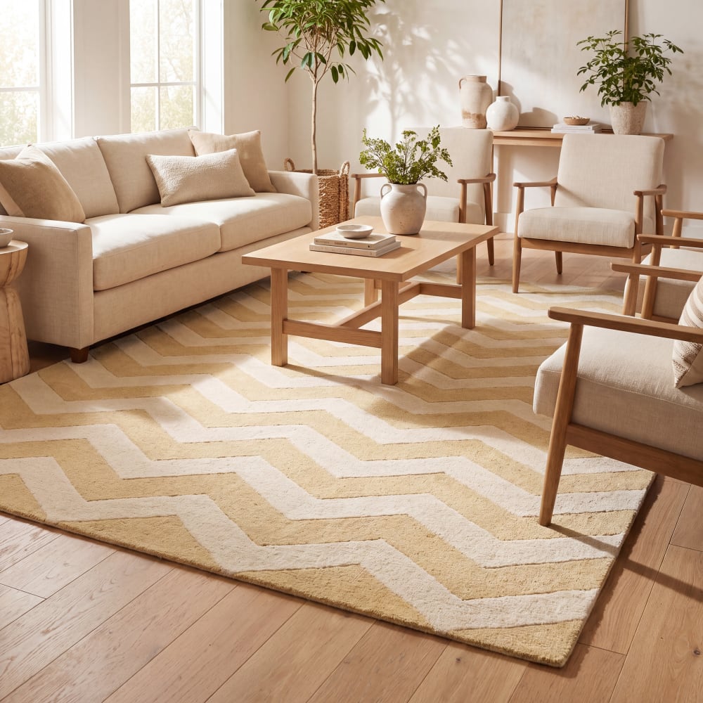 Alfombra contemporáneo de lana oro/blanco, 122 x 183 cm - Maisons du Monde