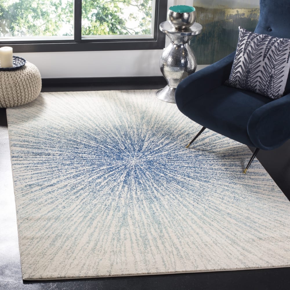 Tapis de transition en polypropylène bleu/blanc, 122 x 183 cm