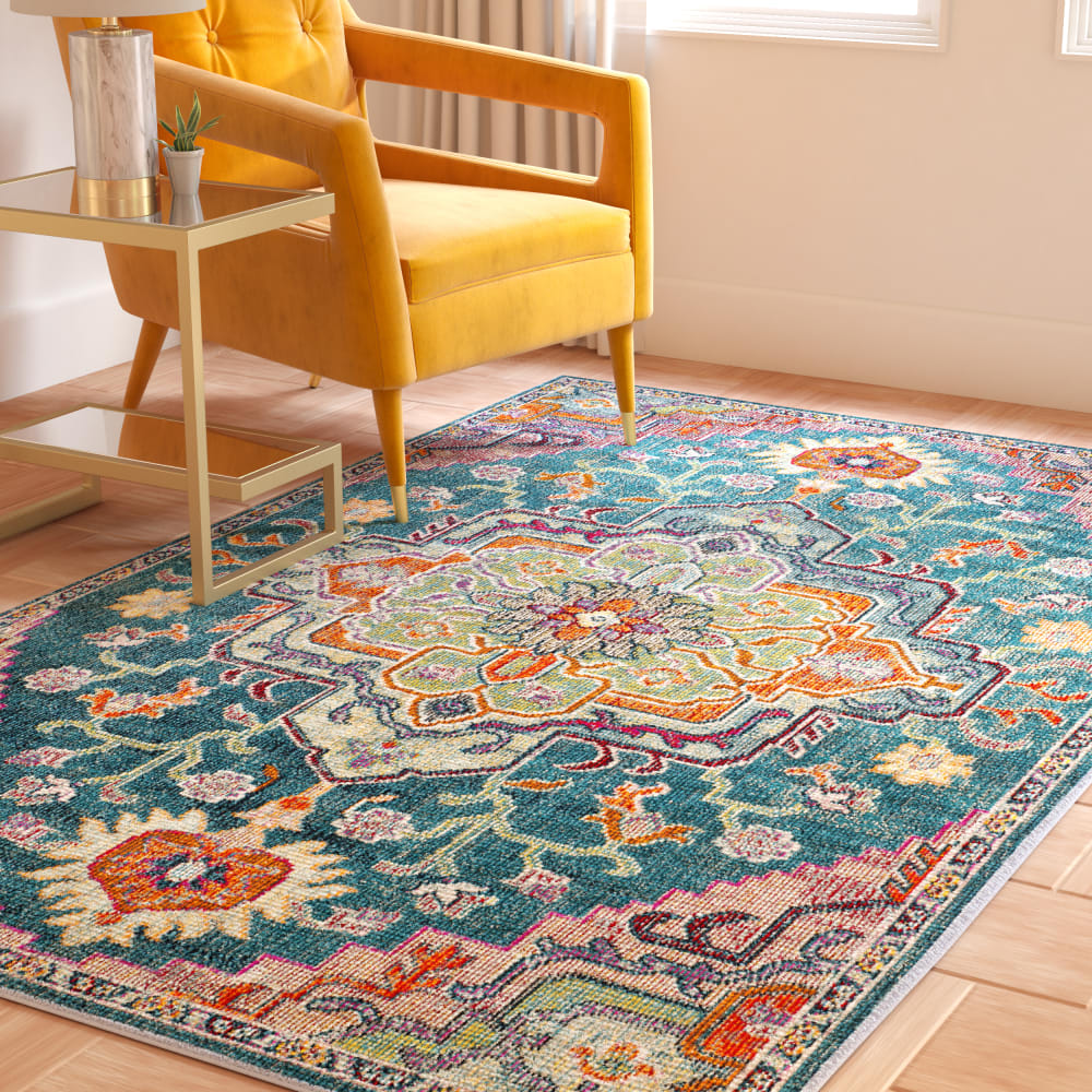 Tapis de transition en polypropylène bleu/rose, 201 x 279 cm — vue 3
