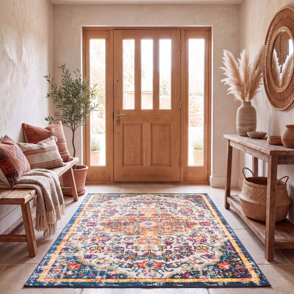 Safavieh Tapis de transition en polypropylène blanc/orange, 122 x 183 cm style vintage - Pp - Polypropylène