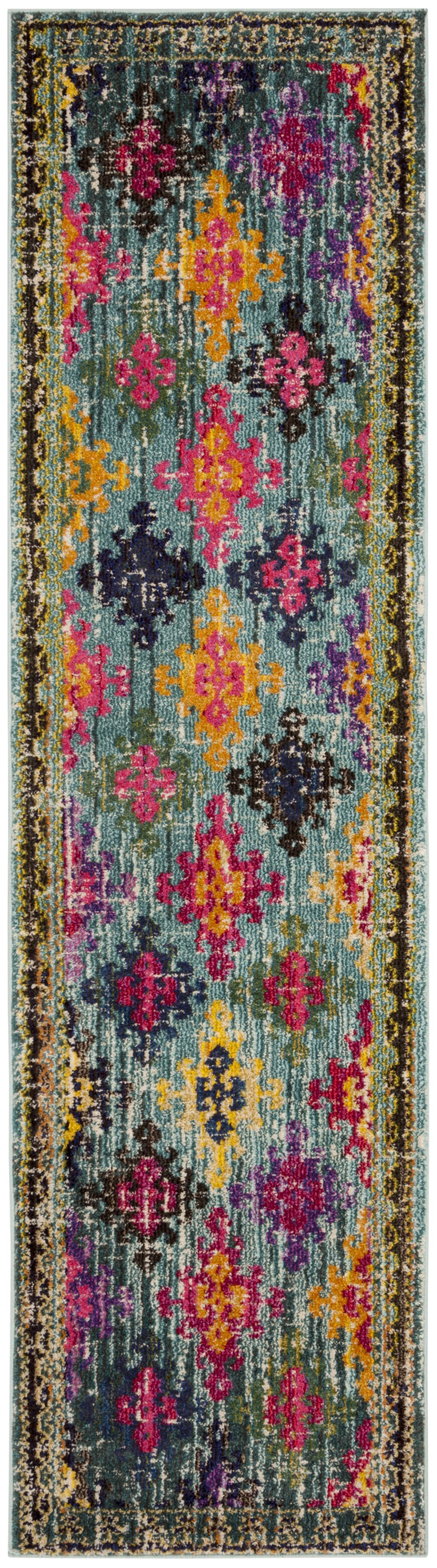 Tapis bohème chic en polypropylène bleu/multicolore, 66 x 244 cm