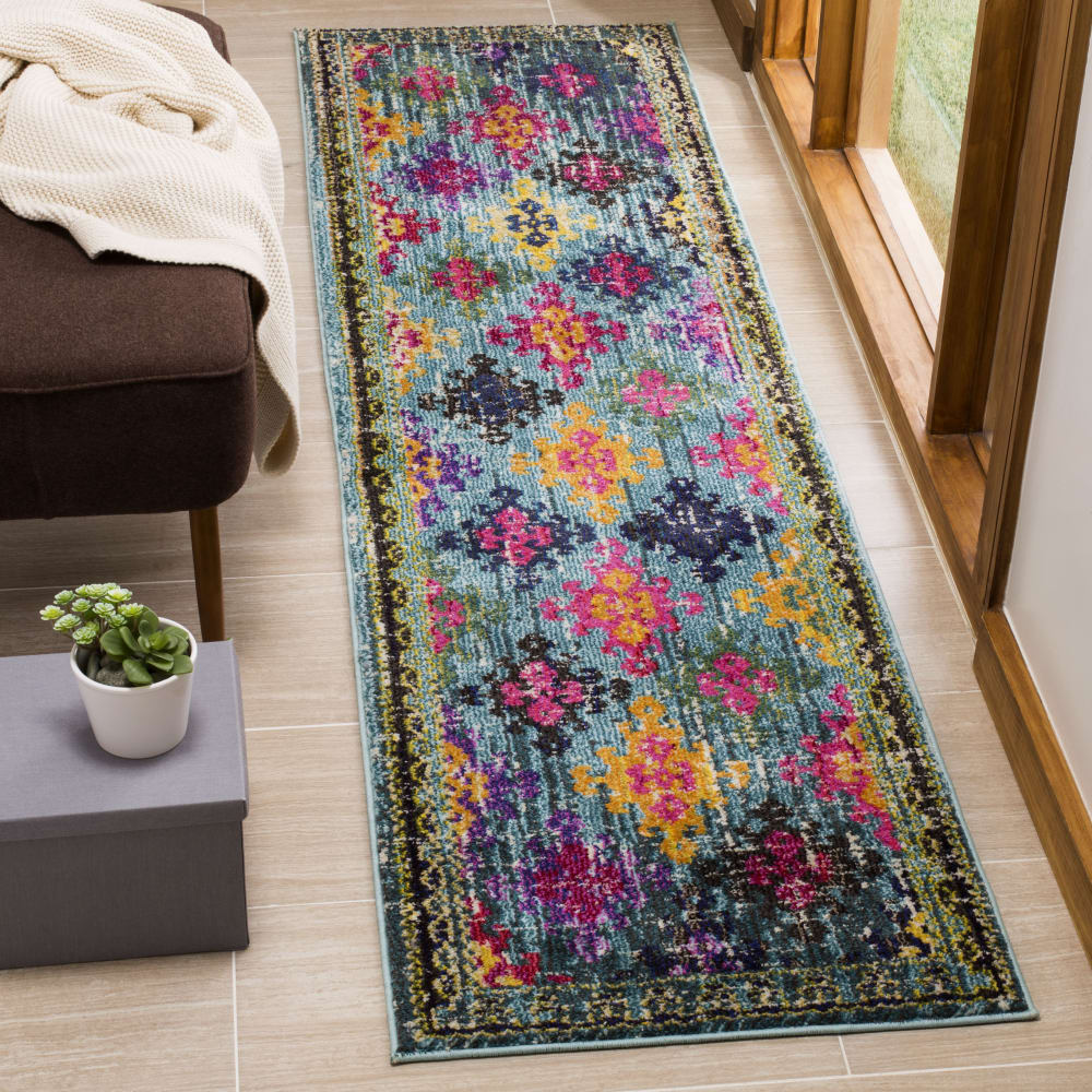 Tapis bohème chic en polypropylène bleu/multicolore, 66 x 244 cm — vue 3