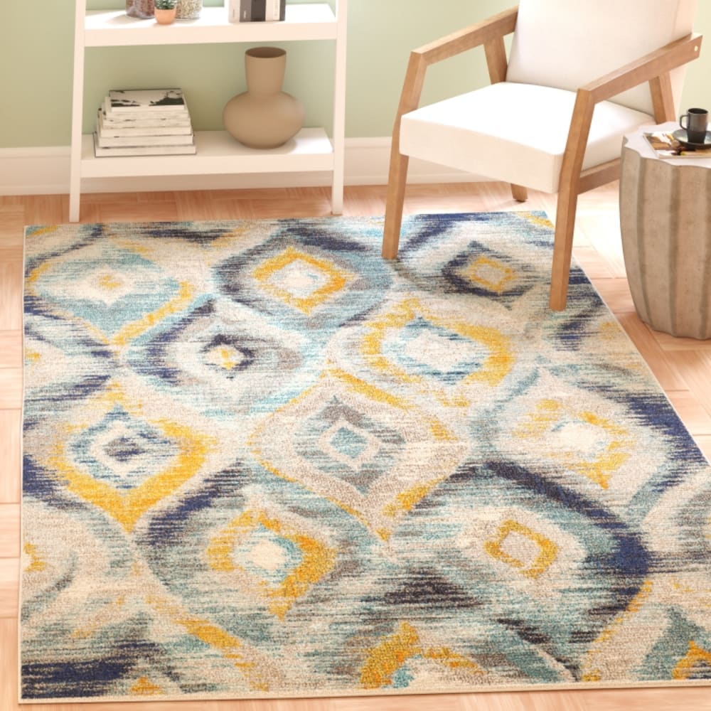 Tapis bohème chic en polypropylène bleu/multicolore, 155 x 231 cm — vue 3