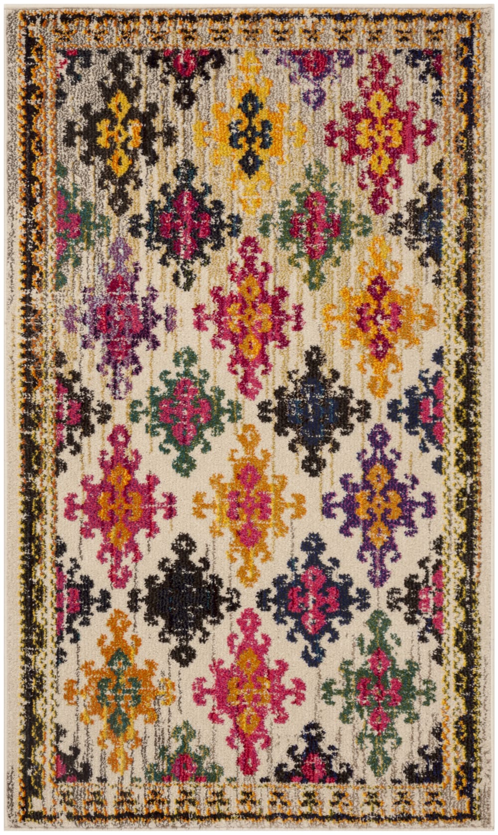 Tapis bohème chic en polypropylène blanc/multicolore, 122 x 183 cm