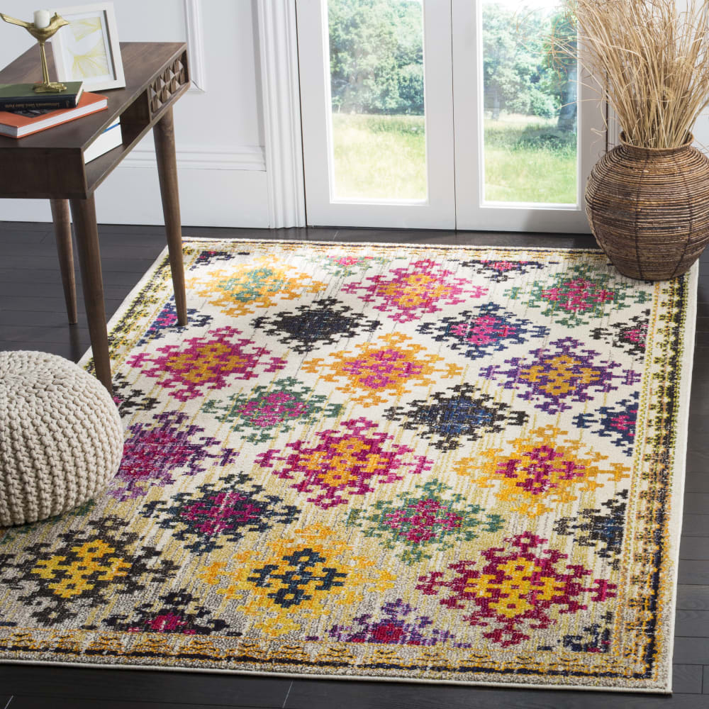 Tapis bohème chic en polypropylène blanc/multicolore, 122 x 183 cm — vue 3