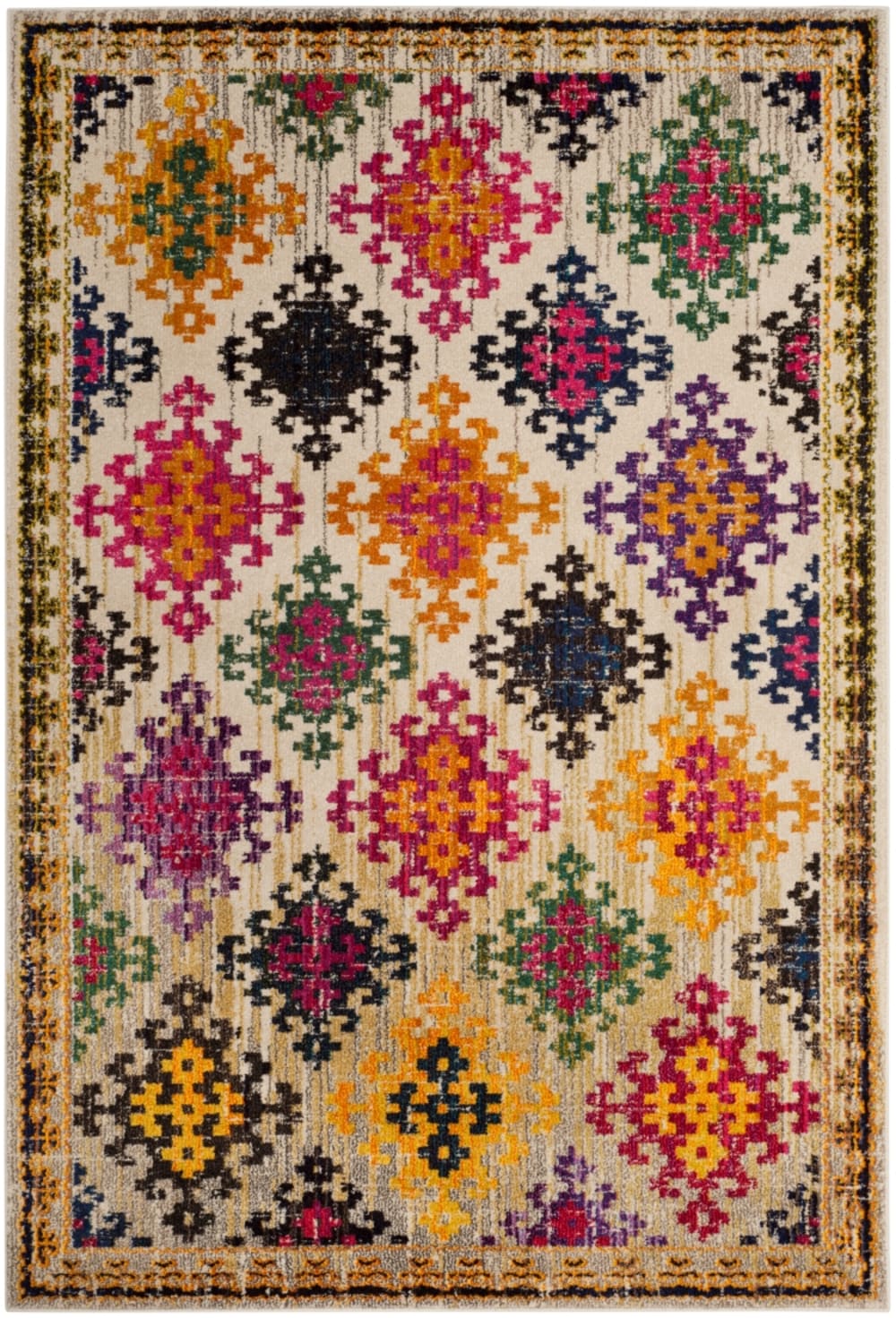 Tapis bohème chic en polypropylène blanc/multicolore, 201 x 279 cm
