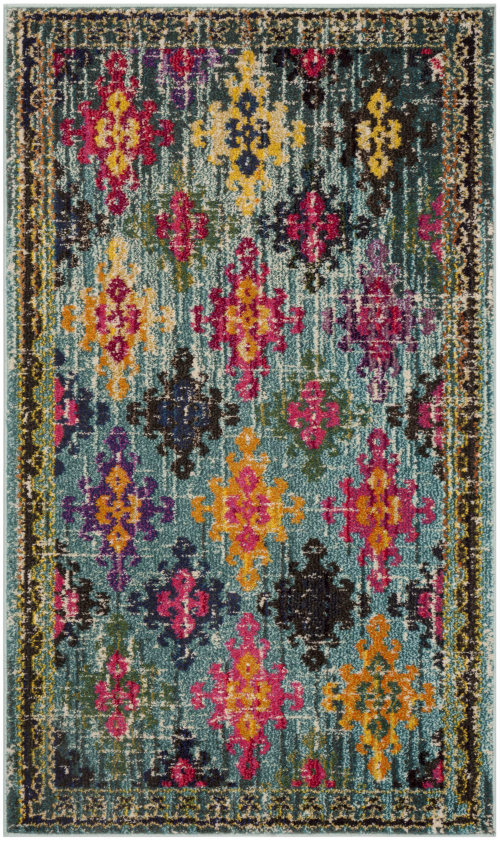 Tapis bohème chic en polypropylène bleu/multicolore, 122 x 170 cm