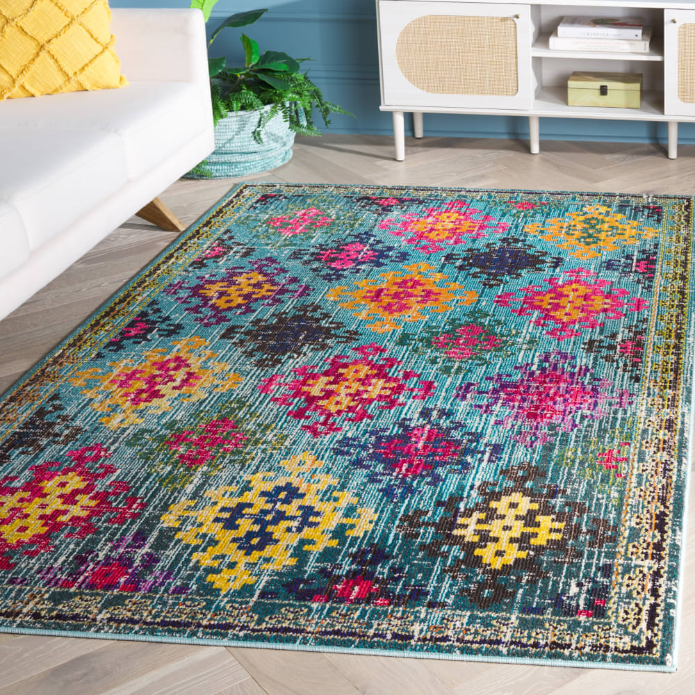 Tapis bohème chic en polypropylène bleu/multicolore, 122 x 170 cm — vue 3
