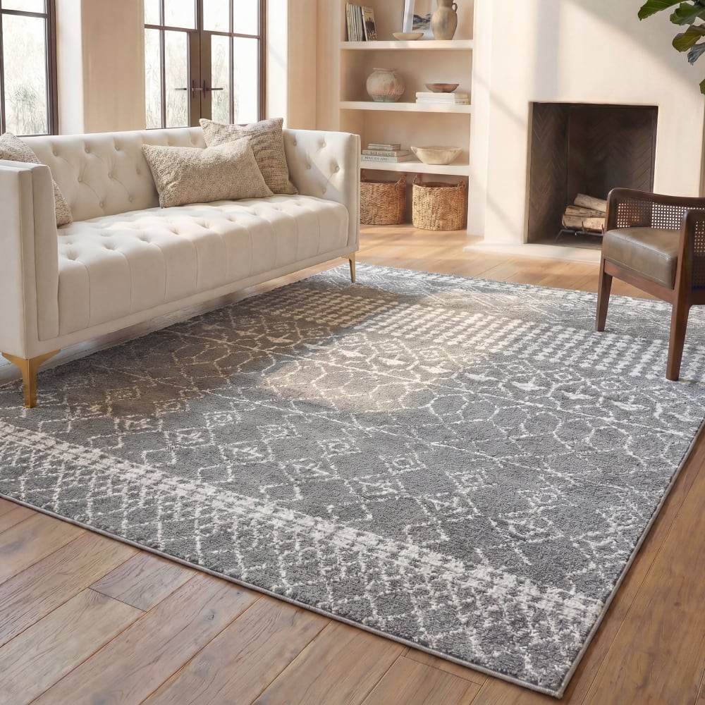 Alfombra bohemio de polipropileno gris/blanco, 160 x 229 cm - Maisons du Monde