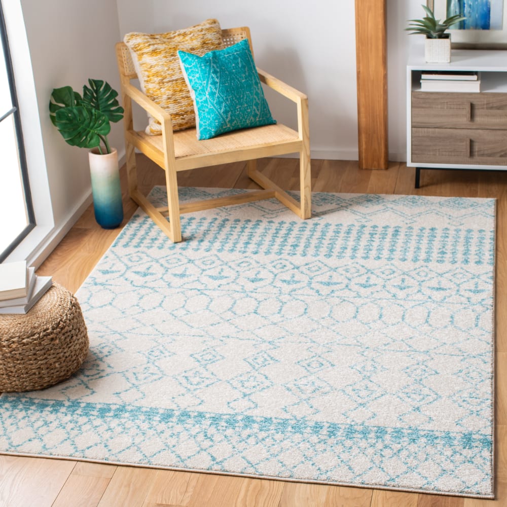 Alfombra bohemio de polipropileno blanco/azul, 122 x 183 cm