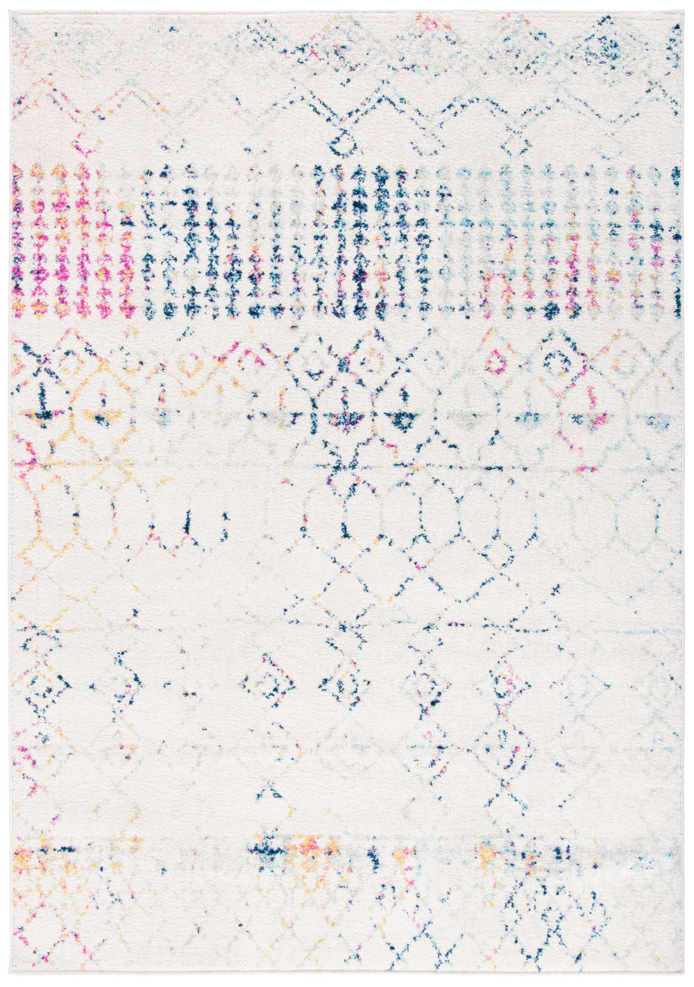 Tapis bohémien en polypropylène blanc/bleu, 122 x 183 cm