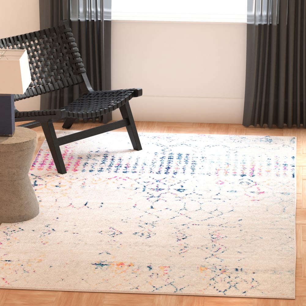Tapis bohémien en polypropylène blanc/bleu, 122 x 183 cm — vue 3