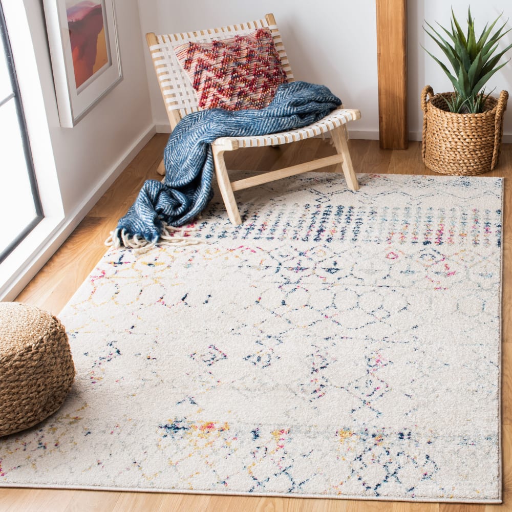 Tapis bohémien en polypropylène blanc/bleu, 122 x 183 cm — vue 4