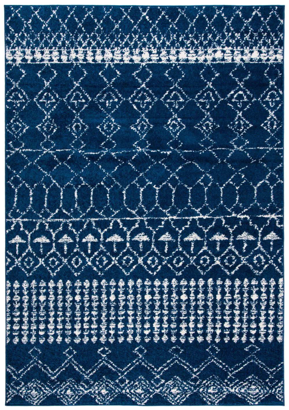 Tapis bohémien en polypropylène bleu/blanc, 122 x 183 cm