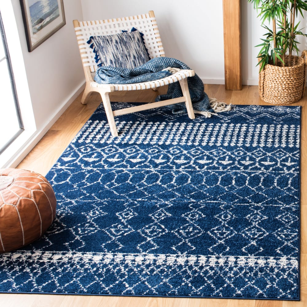 Tapis bohémien en polypropylène bleu/blanc, 122 x 183 cm — vue 3