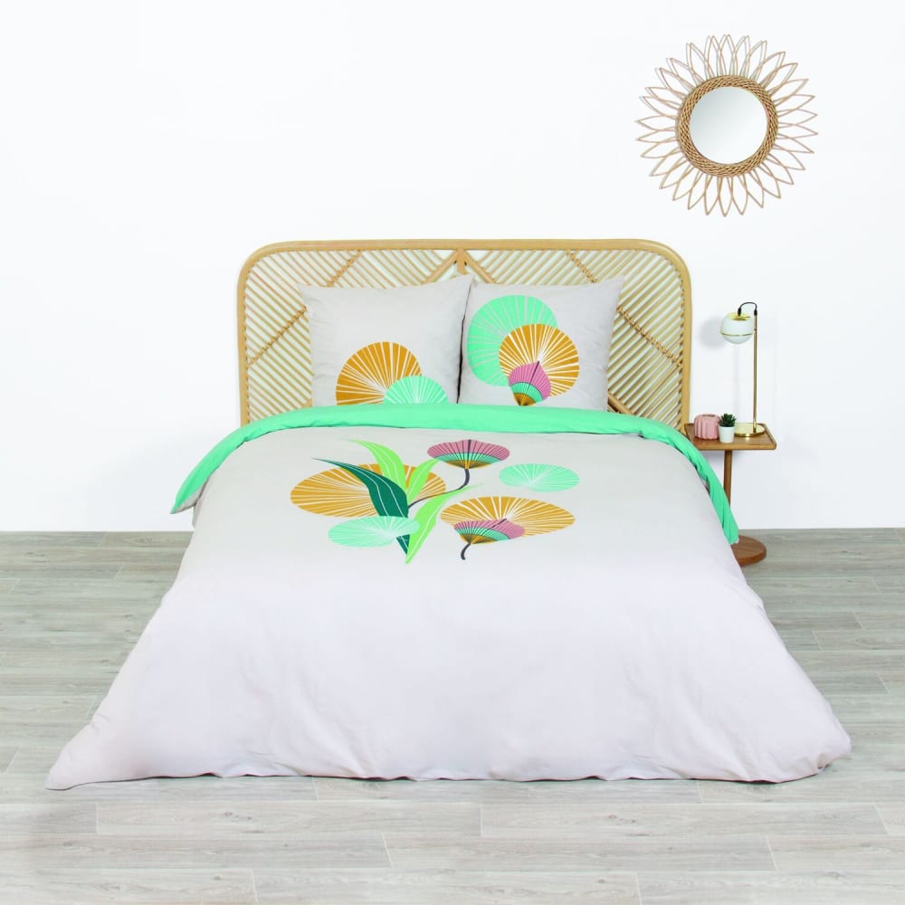 Parure housse de couette coton imprimée + 2 taies 240x220 cm