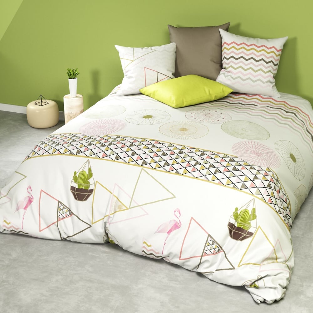 Parure housse de couette coton imprimée + 2 taies 260x240 cm