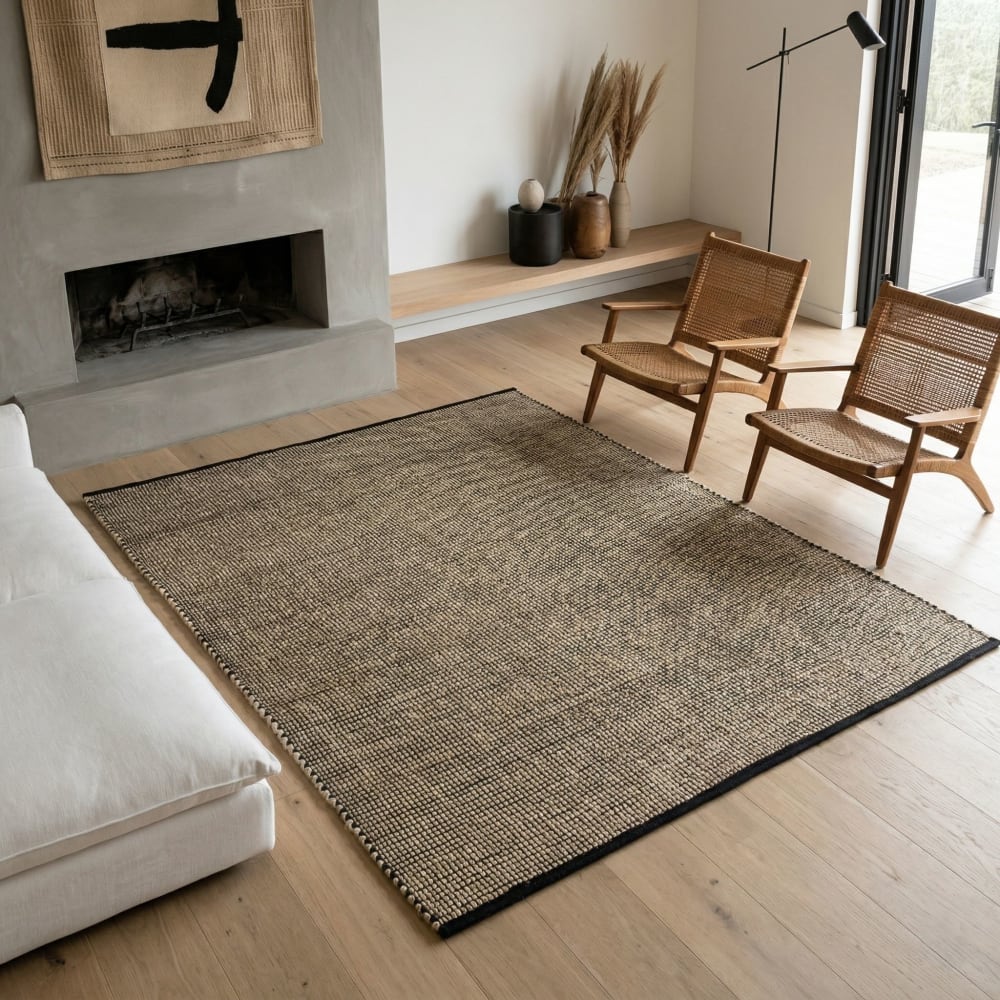 Tapis en jute coton tissé main noir naturel 160x230