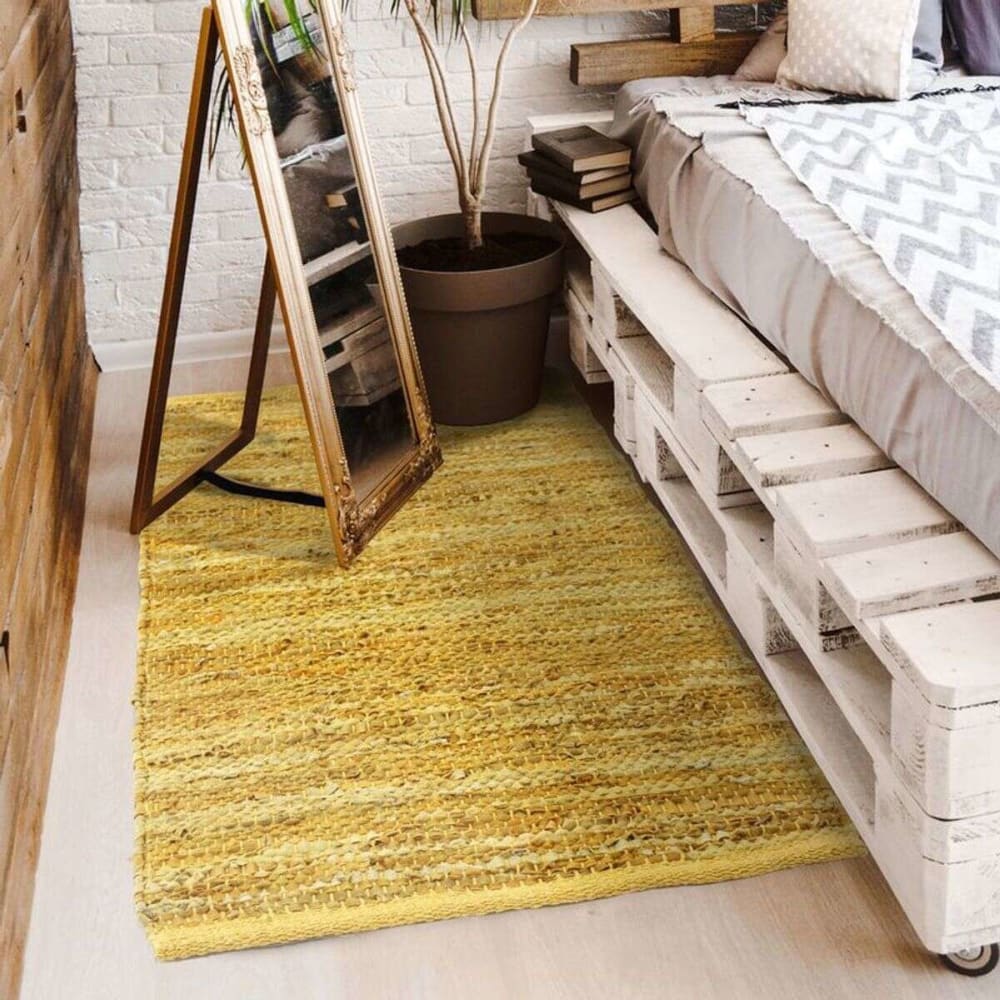 Tapis en cuir tressé jaune 120x170 — vue 3