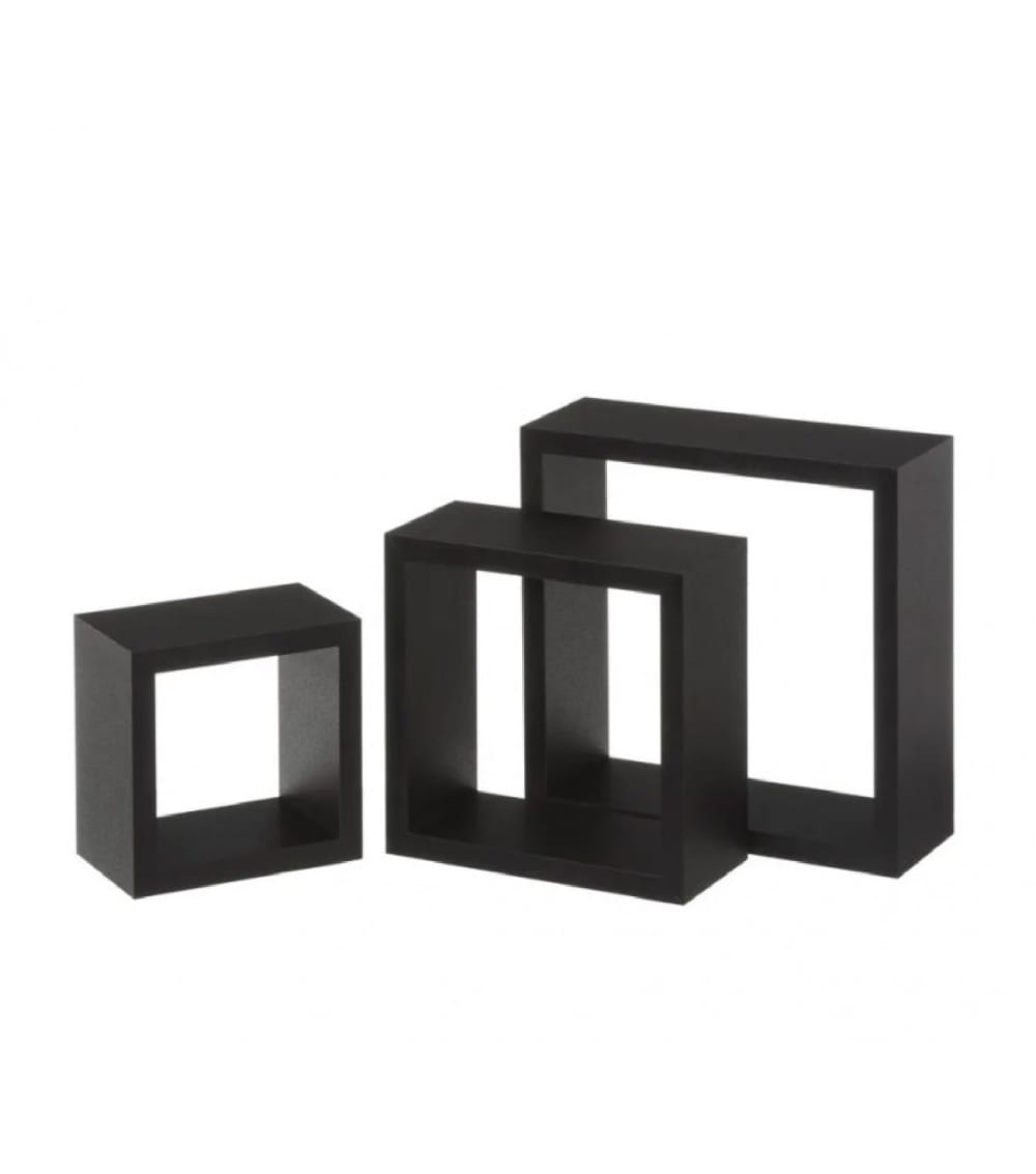 Unimasa Set de 3 étagères murales carrées en bois noir - 25x25x9cm style contemporain Noir Bois - 25x9x25cm