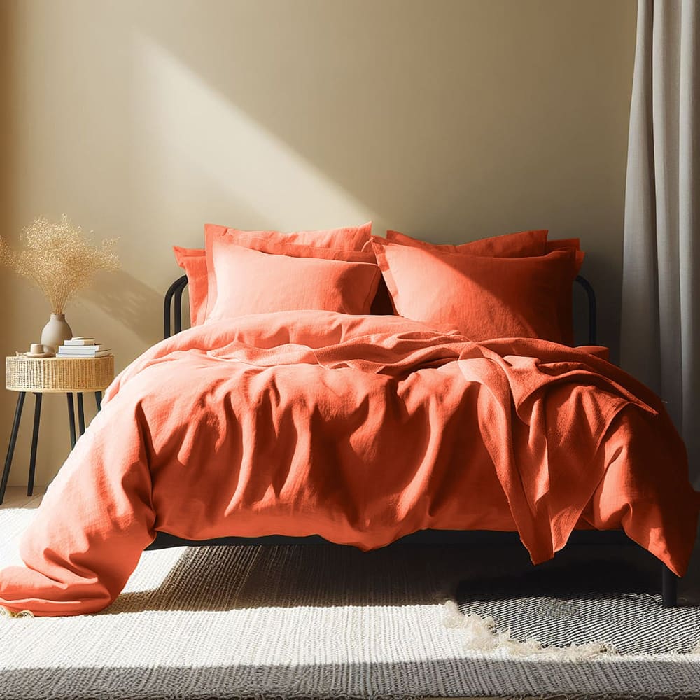 Drap housse lin lavé terracotta 200x200x40