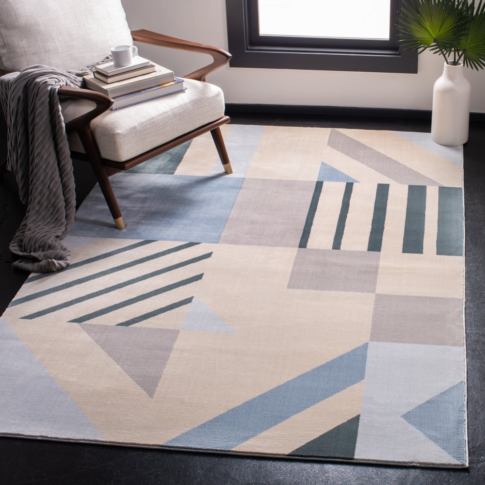 Alfombra contemporáneo de polipropileno beige/azul, 122 x 183 cm - Maisons du Monde