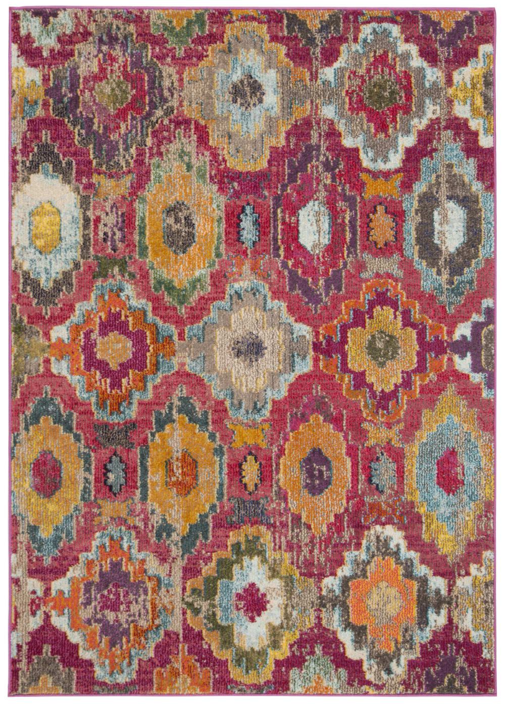Tapis bohème chic en polypropylène rouge/bleu, 122 x 170 cm