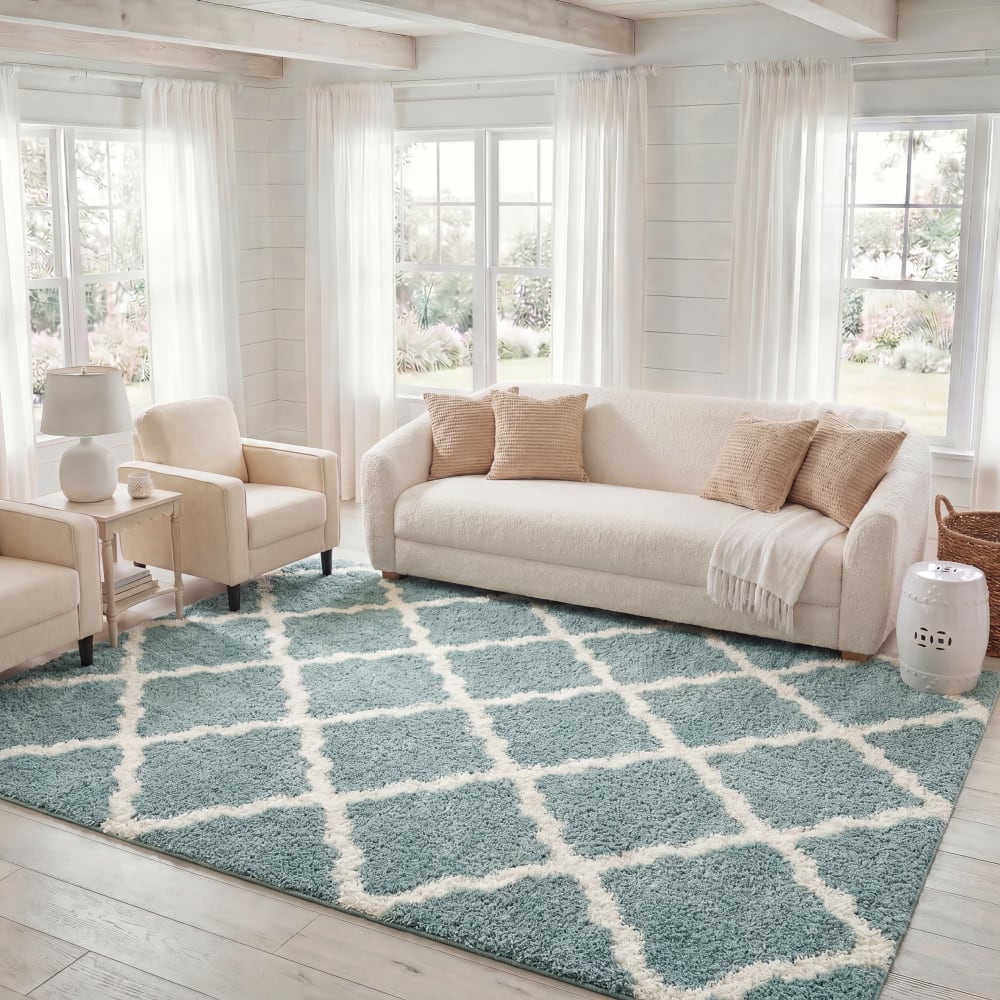 Alfombra de polipropileno verde/blanco, 122 x 183 cm - Maisons du Monde