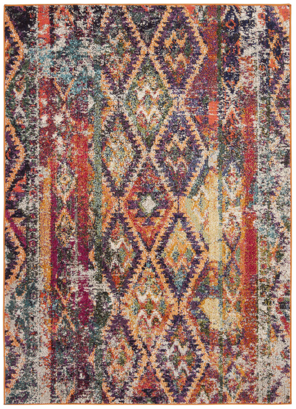 Tapis bohème chic en polypropylène violet/orange, 122 x 170 cm