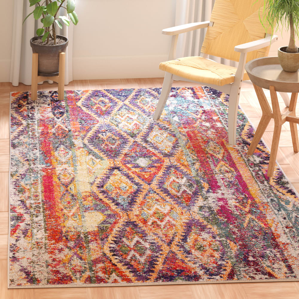 Tapis bohème chic en polypropylène violet/orange, 122 x 170 cm — vue 3