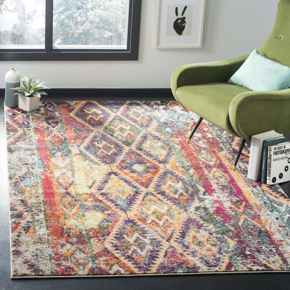 Tapis bohème chic en polypropylène violet/orange, 122 x 170 cm — vue 4
