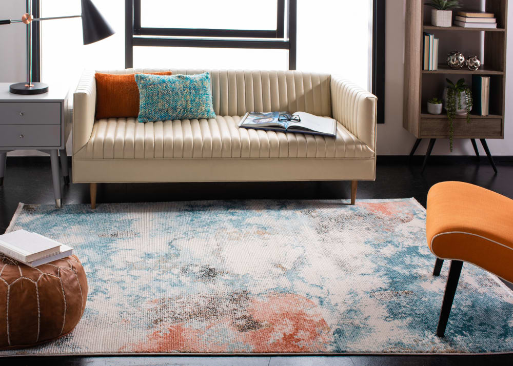 Alfombra contemporáneo de polipropileno azul/blanco, 122 x 183 cm - Maisons du Monde