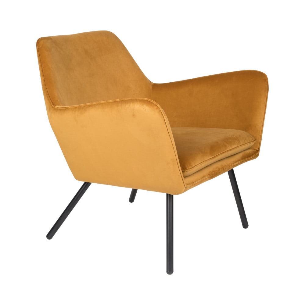 Fauteuil lounge en velours ocre