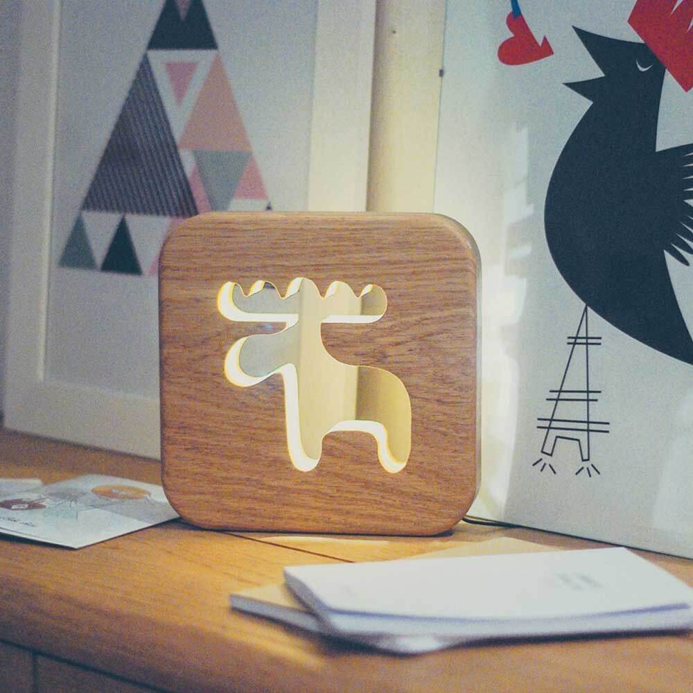Lampe à poser veilleuse en bois caribou (Gone's) - Image 1