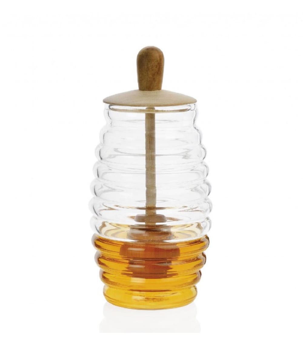 Pot à miel en verre et bois D7,5cm