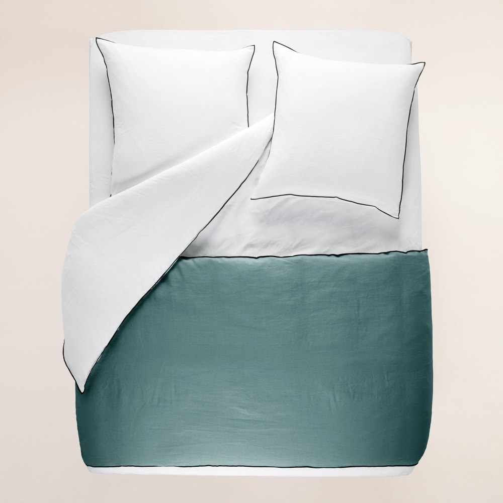 Housse d'édredon en lin vert 90x200 cm