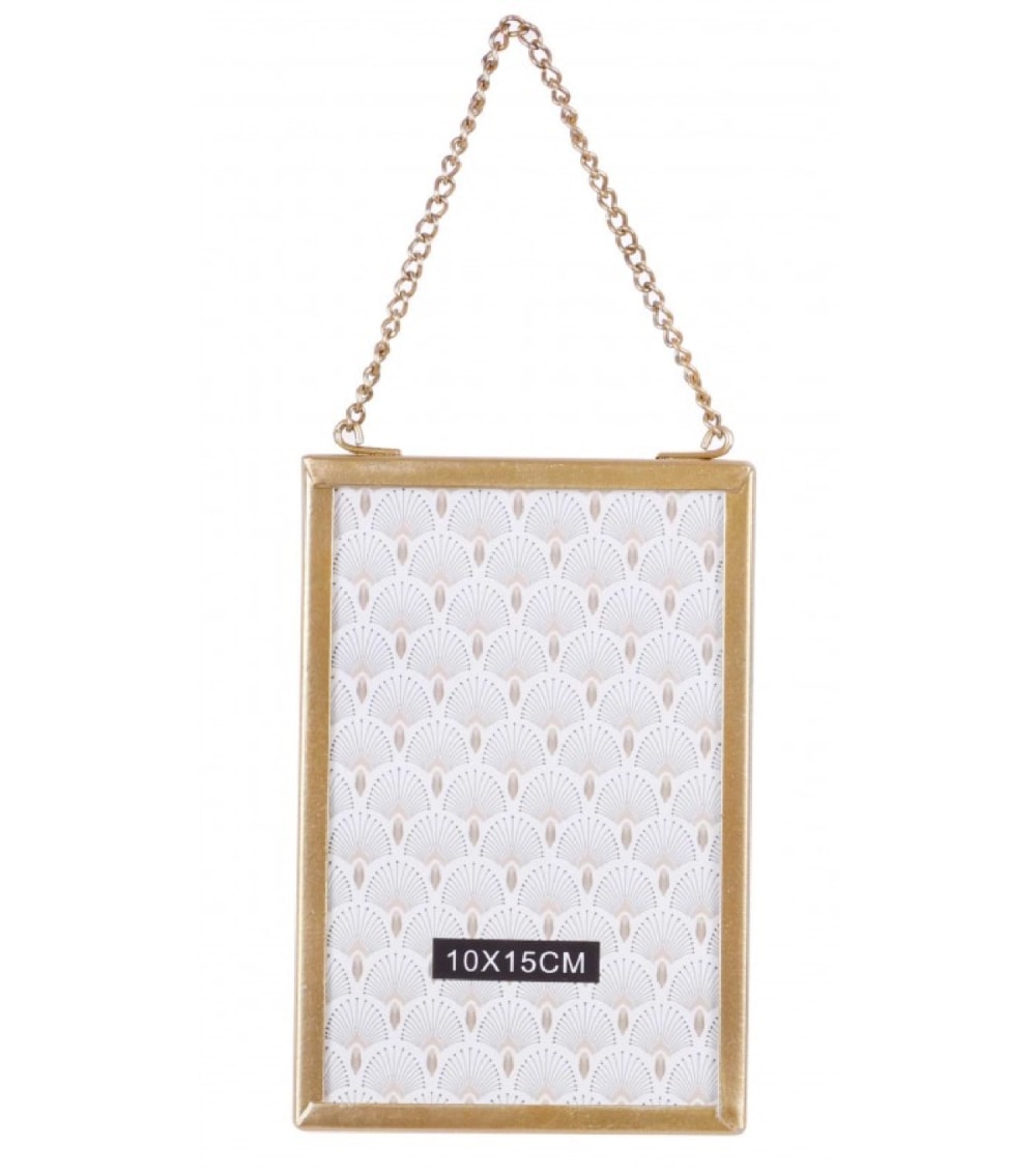 Cadre photo mural en verre et métal doré avec chaînette 10x15cm