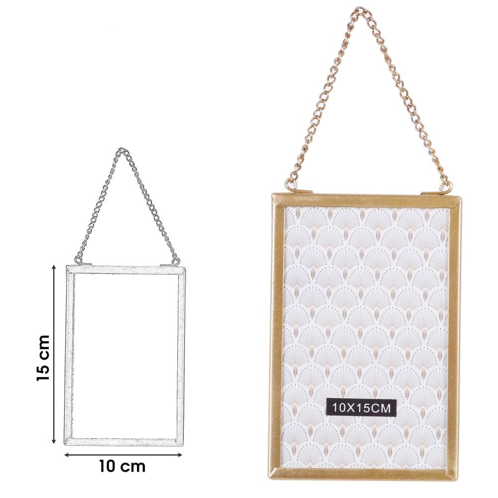 Cadre photo mural en verre et métal doré avec chaînette 10x15cm - Maisons du Monde