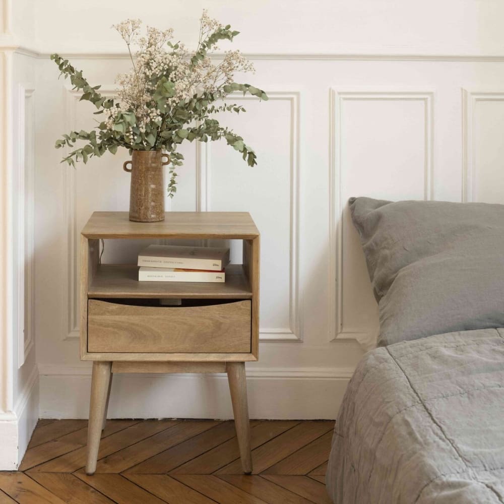 Comodino in legno di mango marrone con 1 cassetto - Decoclico