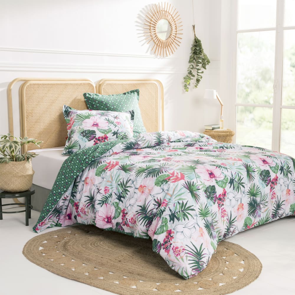 Parure de lit imprimée en coton vert 140x200 - Maisons du Monde