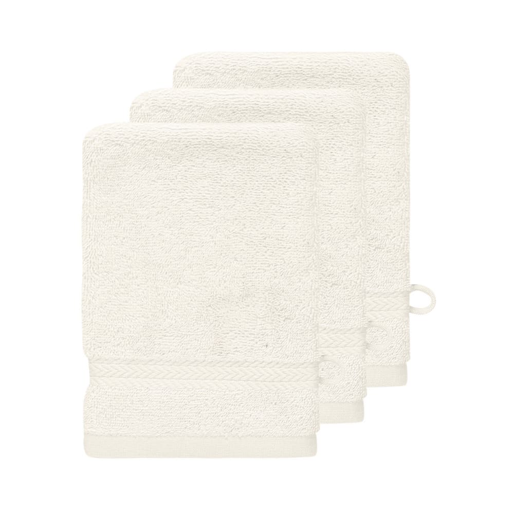 Llot de 3 gants de toilette 550 g/m² ecru 16x22 cm