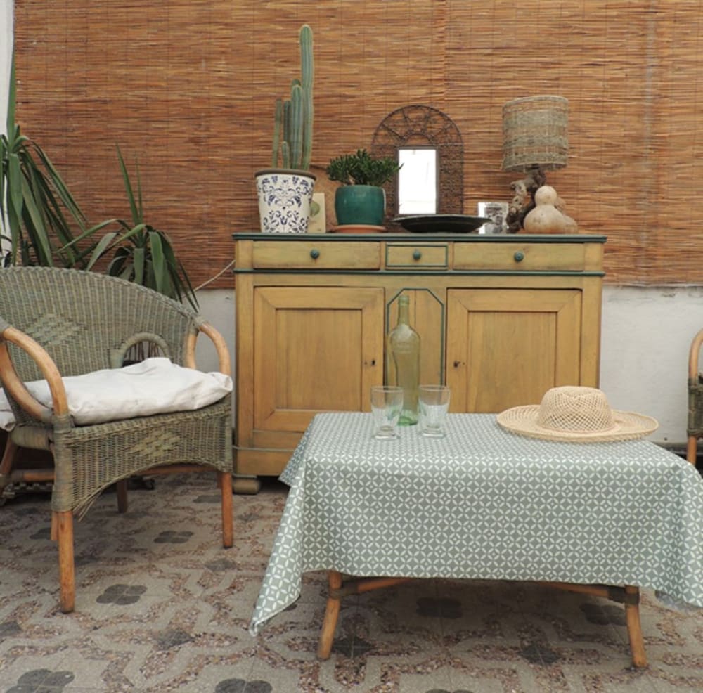 Nappe enduite coton verte carrée 120 x 120 cm