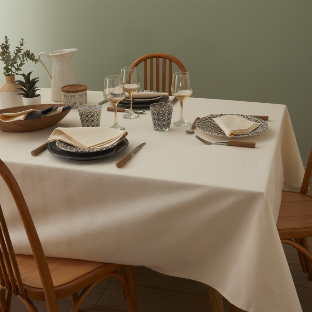 Nappe en coton traitee teflon creme 150 x 190
