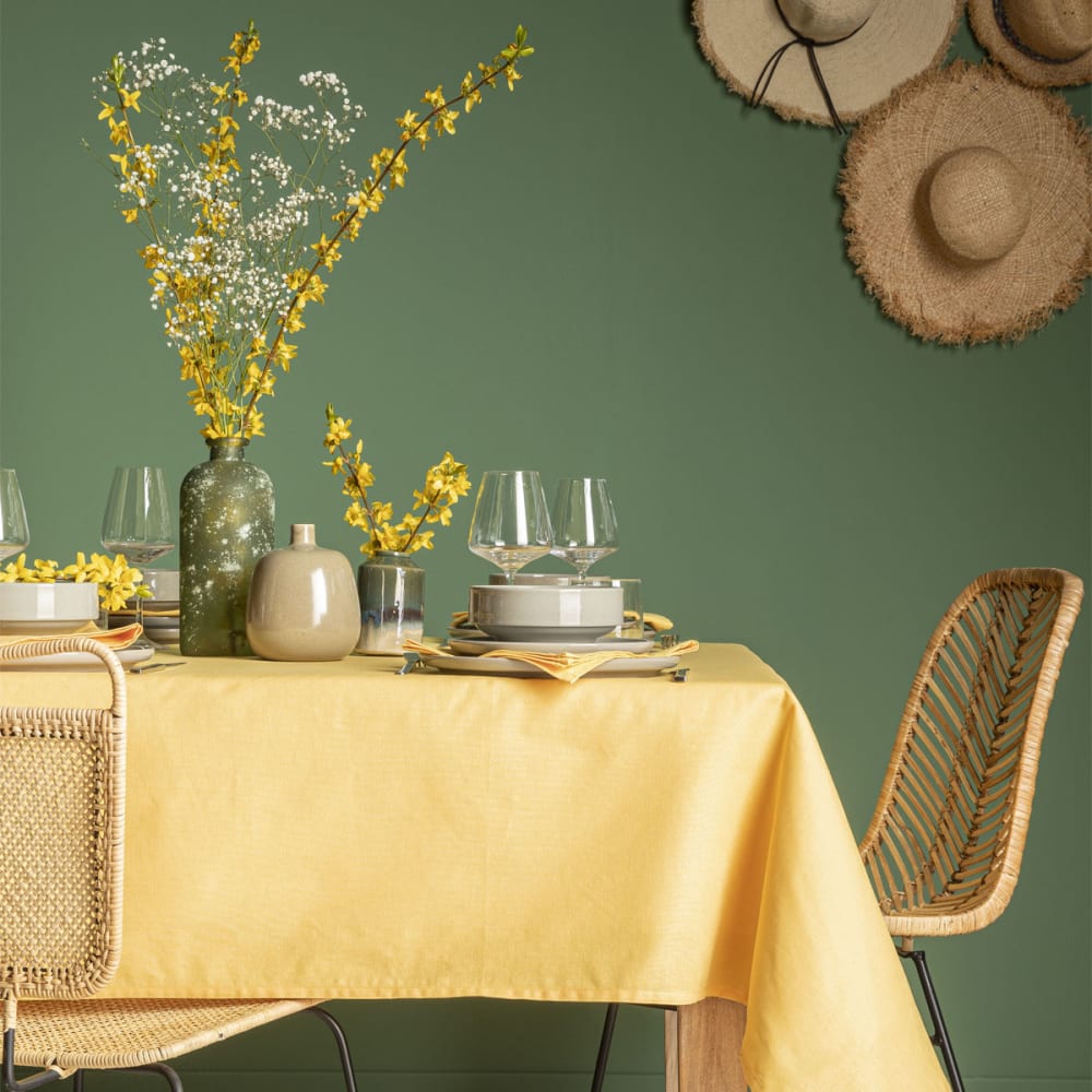 Nappe en coton traitee teflon jaune mais 150x190