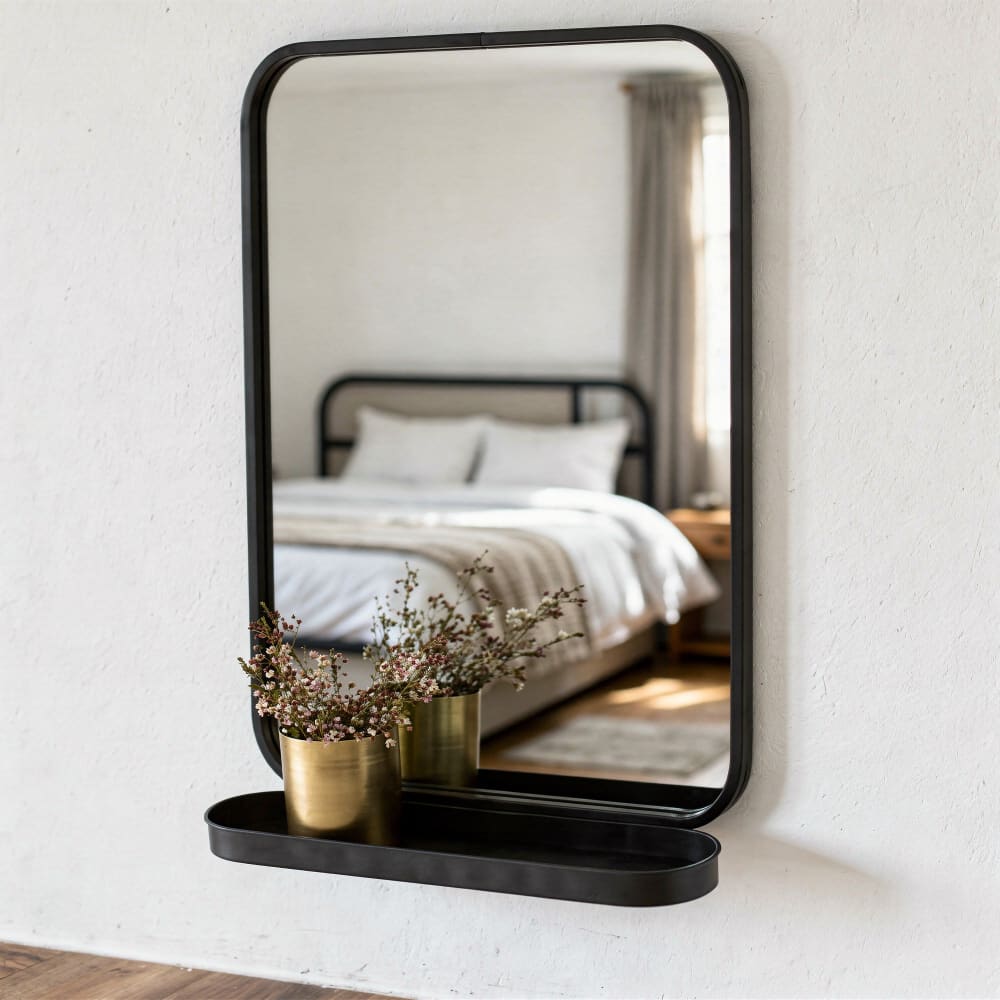 Miroir avec étagère en métal noir 51x78 - Maisons du Monde