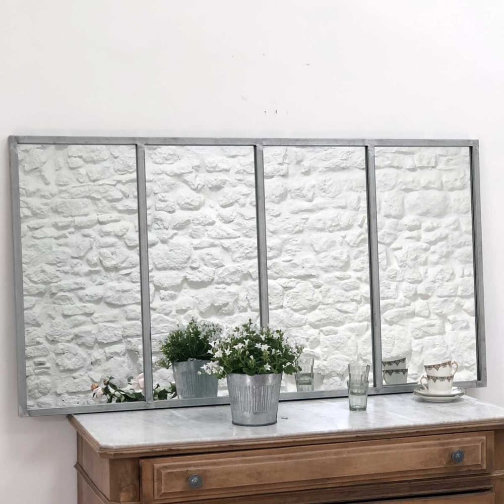 Miroir atelier verrière en métal gris 75x140